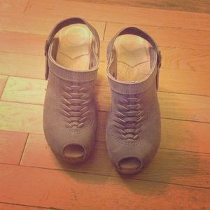 Grey No. 6 Peep Toe Clogs Size 6