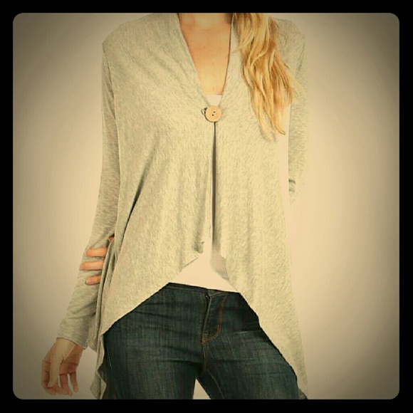 LAST ONEsymmetrical solid one button cardigan gray