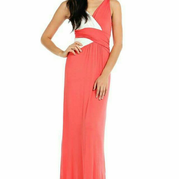 LAST 1!Colorblock knit sleeveless maxi dress coral