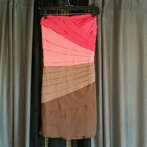 Strapless color block mini dress