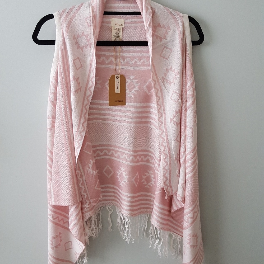 LAST ONE! Asymmetrical Aztec print open vest pink