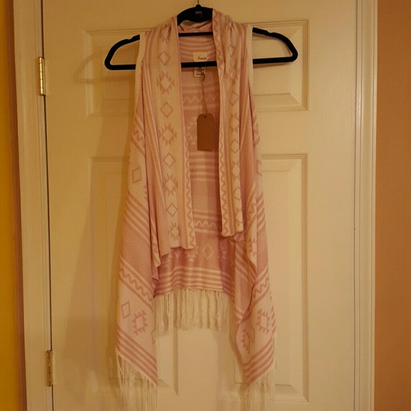 LAST ONE! Asymmetrical Aztec print open vest pink - Picture 2 of 5