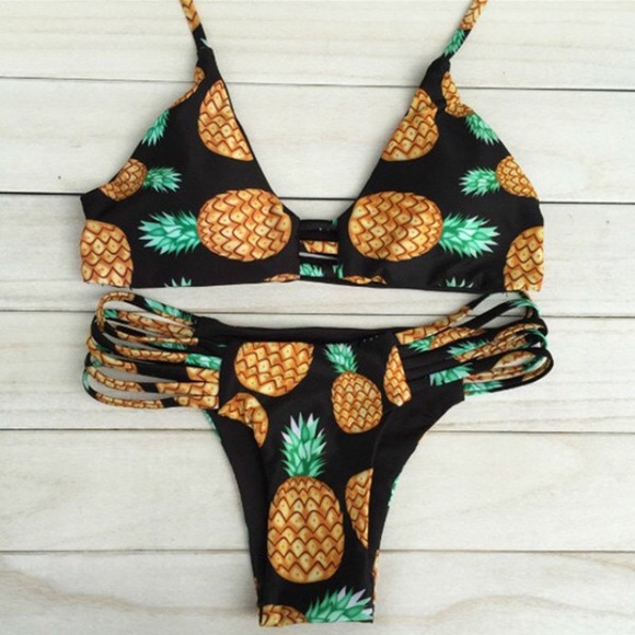 Pineapple print swim suit strap halter