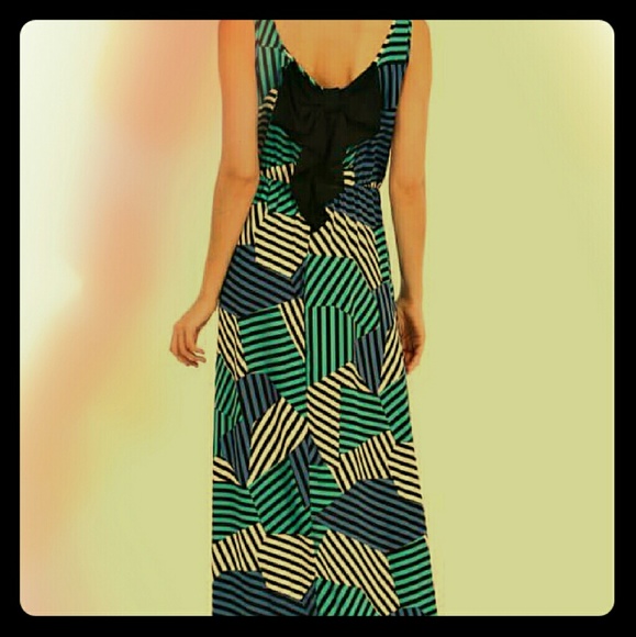 Multi stripe print bow detail maxi dress