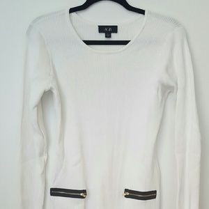 Long white scoop neck sweater