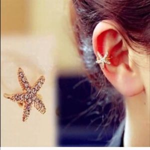 Gold Crystal Starfish Ear Earring Cuff 2/$18