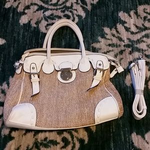 Summery tan and white shoulder bag