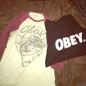 TWO OBEY TOPS FOR ONCE PRICE