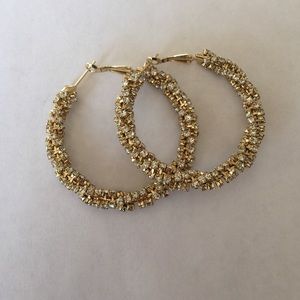 Gold CZ Twisted Hoop Earrings
