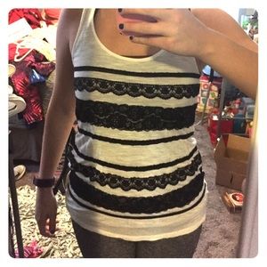 White tank with black lace
