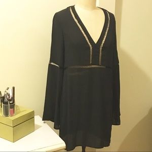 Black Chiffon Tunic Dress with Bell Sleeves