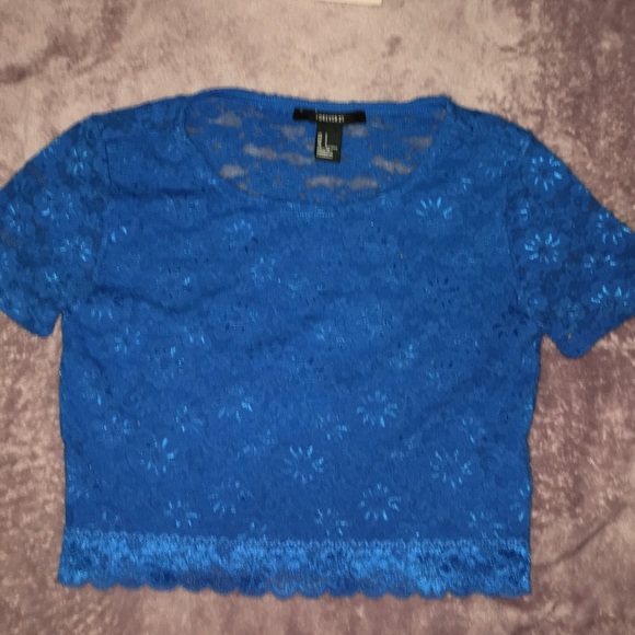 Blue Floral Lace Crop Top