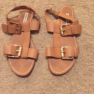 Tan Leather Buckled Flats