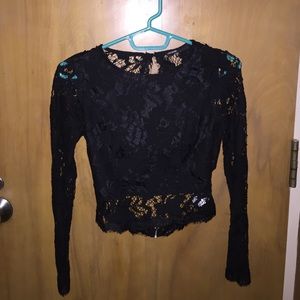Lace open back black crop top