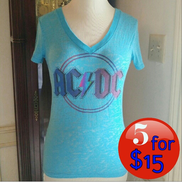 Tops | Blue Acdc Semi Sheer V Necked Tee Shirt | Poshmark