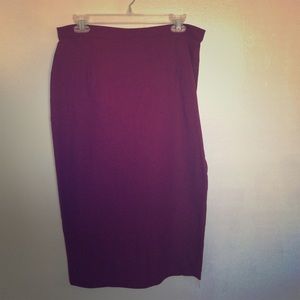 Burgundy pencil skirt.