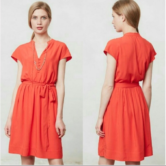 Anthropologie Maeve Orange Red Shirtdress