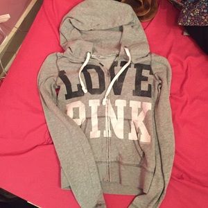 Grey Love Pink zip up hoodie