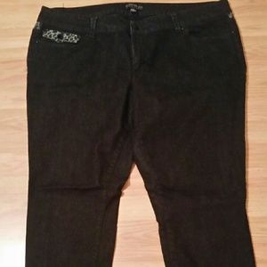Black wash denim pants with leopard detail