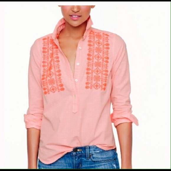 Amazing J. Crew striped coral embroidered top