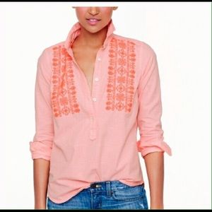 Amazing J. Crew striped coral embroidered top