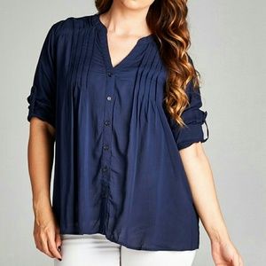 Roll - up Sleeve Button Down Blouse