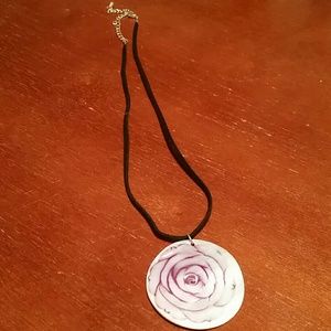 Black rose cord necklace