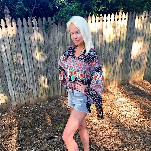 Black multicolor top with fringe! LAST ONE!! - Picture 2 of 3