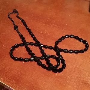 Black long beaded necklace