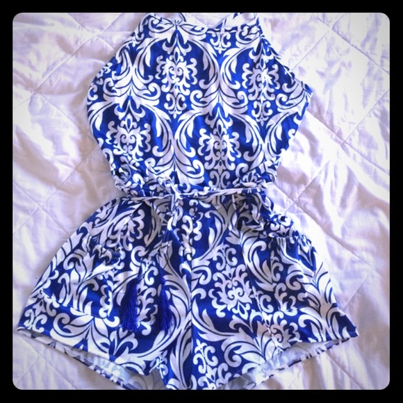 Blue and white romper