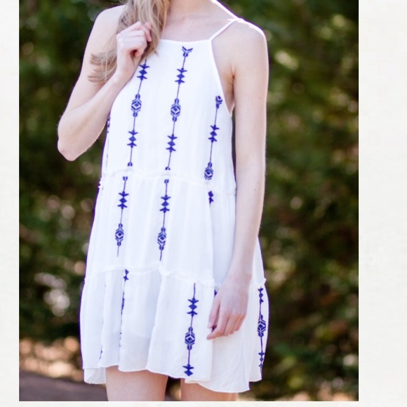 New spaghetti strap, white and blue, summer dress