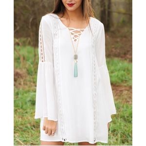 White, bell sleeve, summer dress