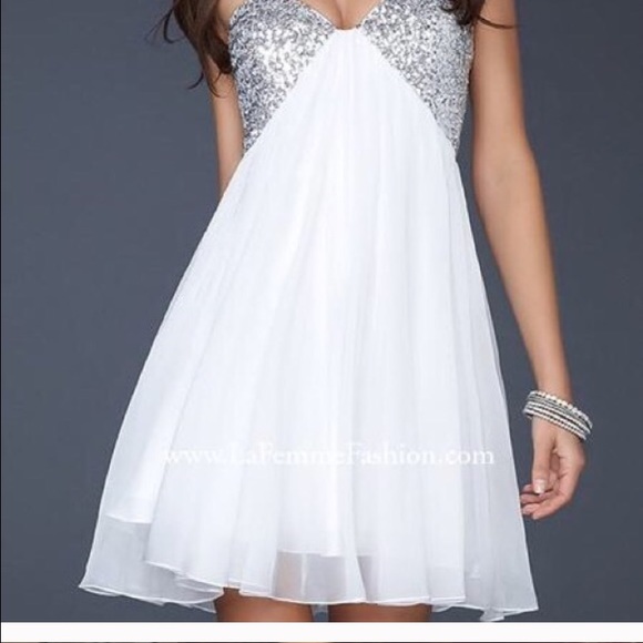 La Femme White & Silver Stunning Prom/Homecoming