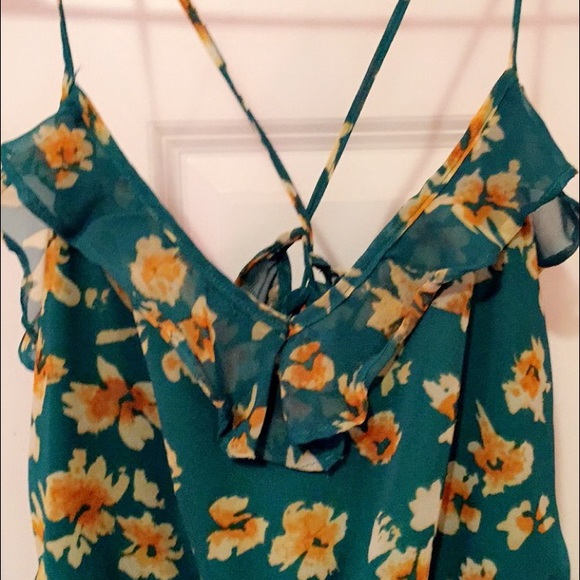 Forever 21 Green floral lace-up back dress