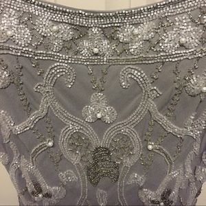 Beaded silver cocktail prom dress