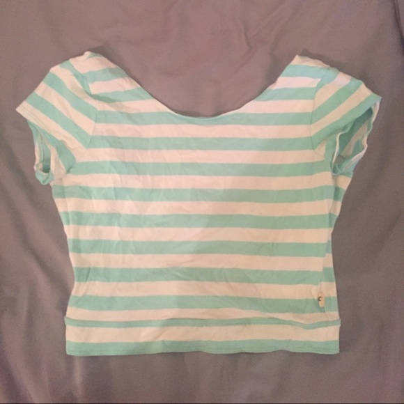 Teal striped crop top with bow back - Picture 3 of 3