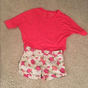Adorable floral shorts and coral shirt bundle :)