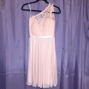 Lace one shoulder bridesmaid dress light pink