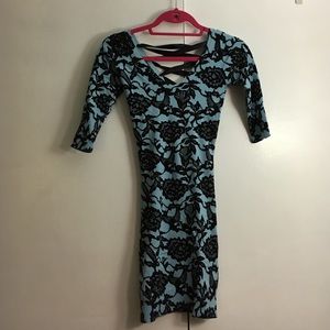 Black and blue rose printed sweater dress