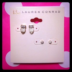NWT LC LAUREN CONRAD OWL STUD EARRING SET
