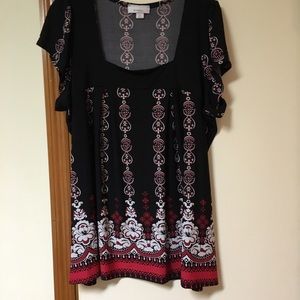 Square Neckline Black, Red & White Top