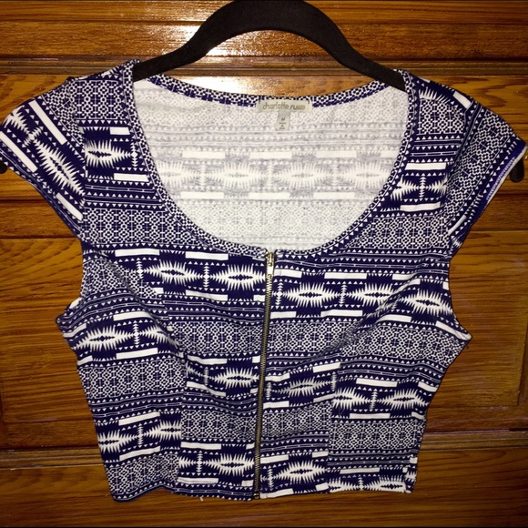 Charlotte Russe Aztec zip-up crop top
