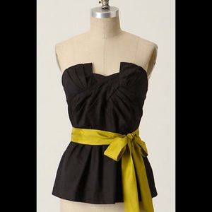 Anthropologie Strapless Black Peplum Top with Bow