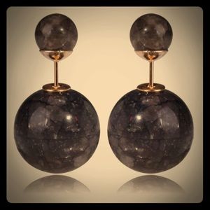Black Marble Stud Earrings