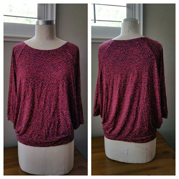 Loft Dolman Jersey Blouse in Burgundy & Red Print