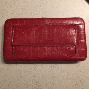 Red, faux reptile print wallet