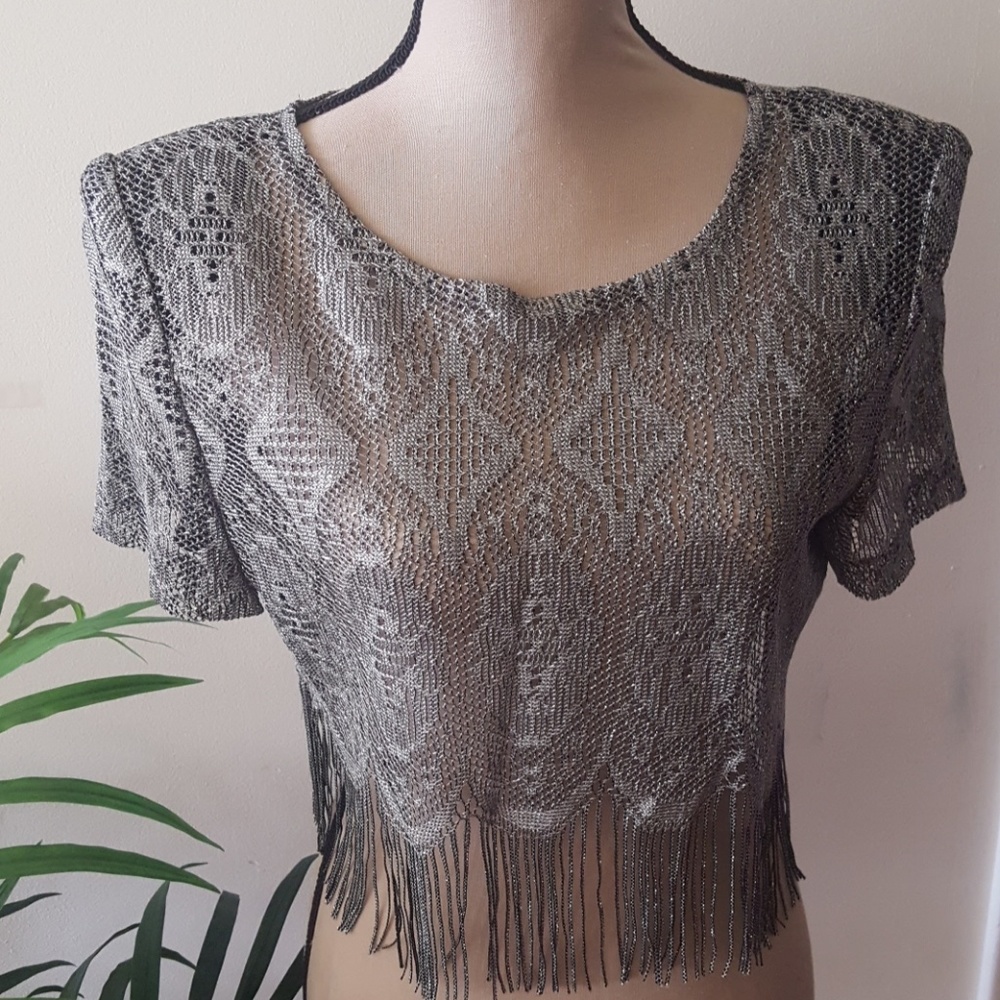 Virgo fringe grey metallic crop top. Size 10P