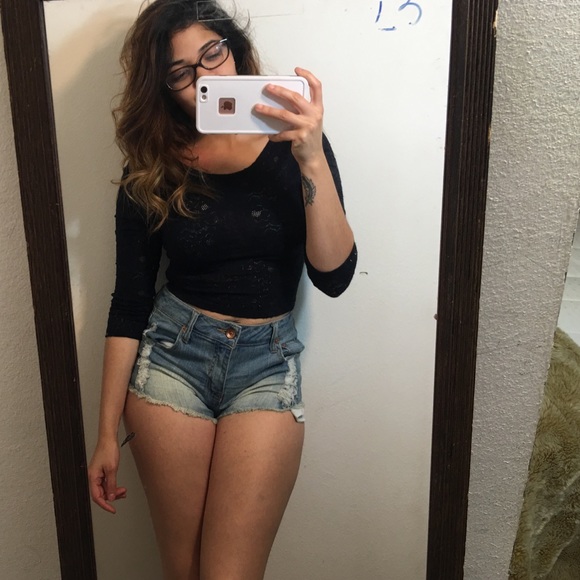 Blue floral, transparent crop-top & shorts!