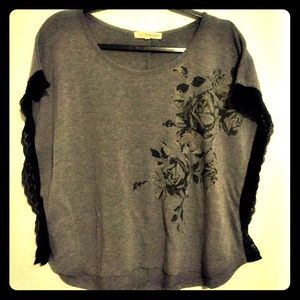 Billowy Flutter-Sleeved Gray Top