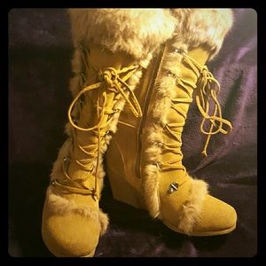 Bearpaw fur suede knee high boots